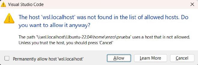 VSCode allow WSL host option